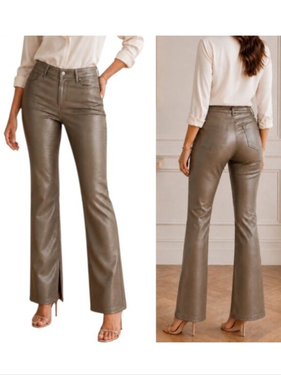 Express Pants - Express Skyscraper Mid Rise Metallic Coated Jeans Split Hem